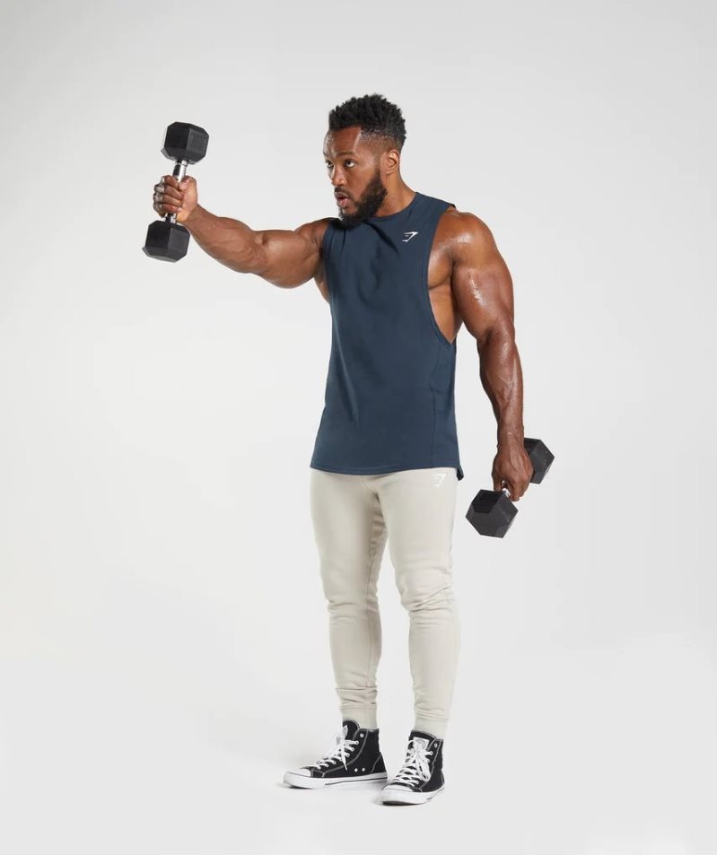 Men's Gymshark React Drop Arm Tanks Navy | NZ 5USGDF